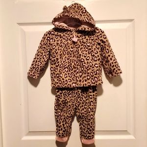 Carter's Girls 2-pc Animal Print Fleece Hooded PJ Outfit - Size 12 Months